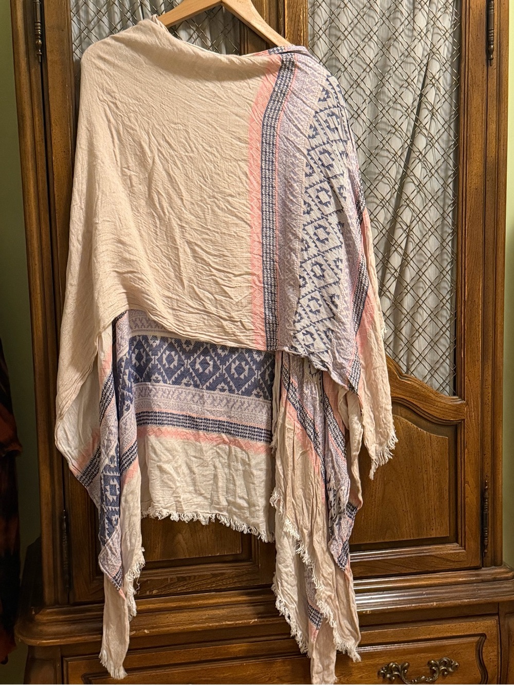 Oversized Convertible Boho Geometric Ruana Wrap Scarf Shawl One Size